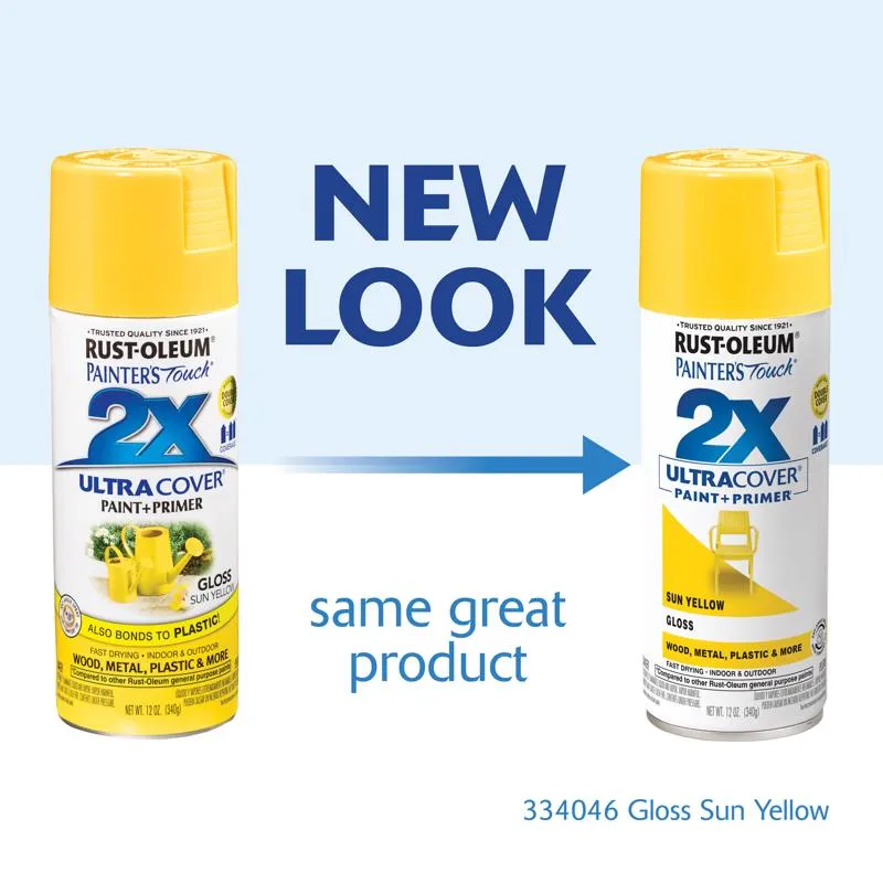 Rust-Oleum Painter's Touch 2X Ultra Cover Gloss Sun Yellow Paint Primer Spray Paint 12 oz