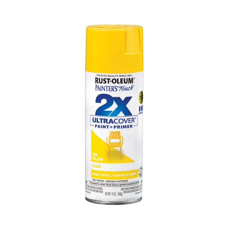Rust-Oleum Painter's Touch 2X Ultra Cover Gloss Sun Yellow Paint Primer Spray Paint 12 oz