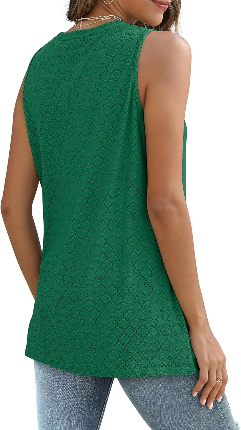 SAMPEEL Womens Tank Tops Eyelet Loose Casual Summer Tops Crew Neck Basic Sleeveless Shirts Trendy 2025