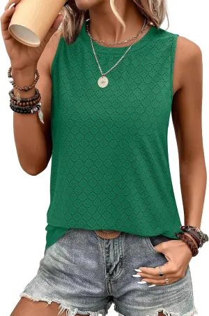 SAMPEEL Womens Tank Tops Eyelet Loose Casual Summer Tops Crew Neck Basic Sleeveless Shirts Trendy 2025