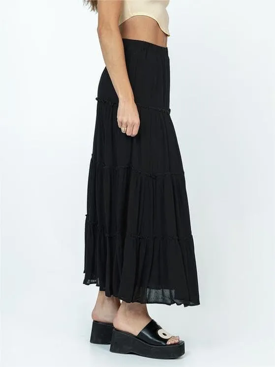 Sastianaen Women Y2k Ruffle Maxi Skirt Vintage Flowy A Line Tiered Long Skirt Boho High Waist Skirt Going Out Beachwear