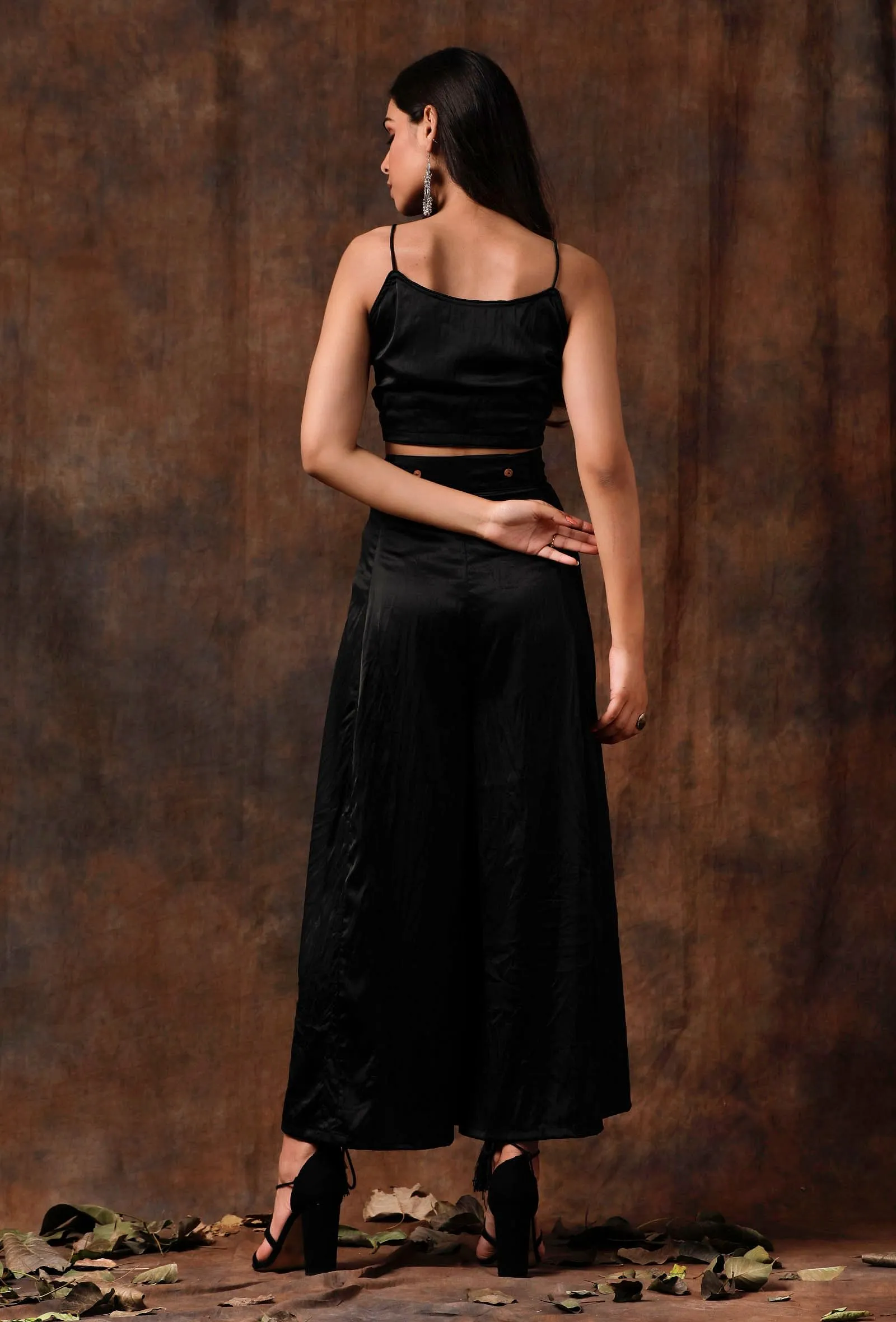 Set of 2 : Black Satin Blouse and Pallazo