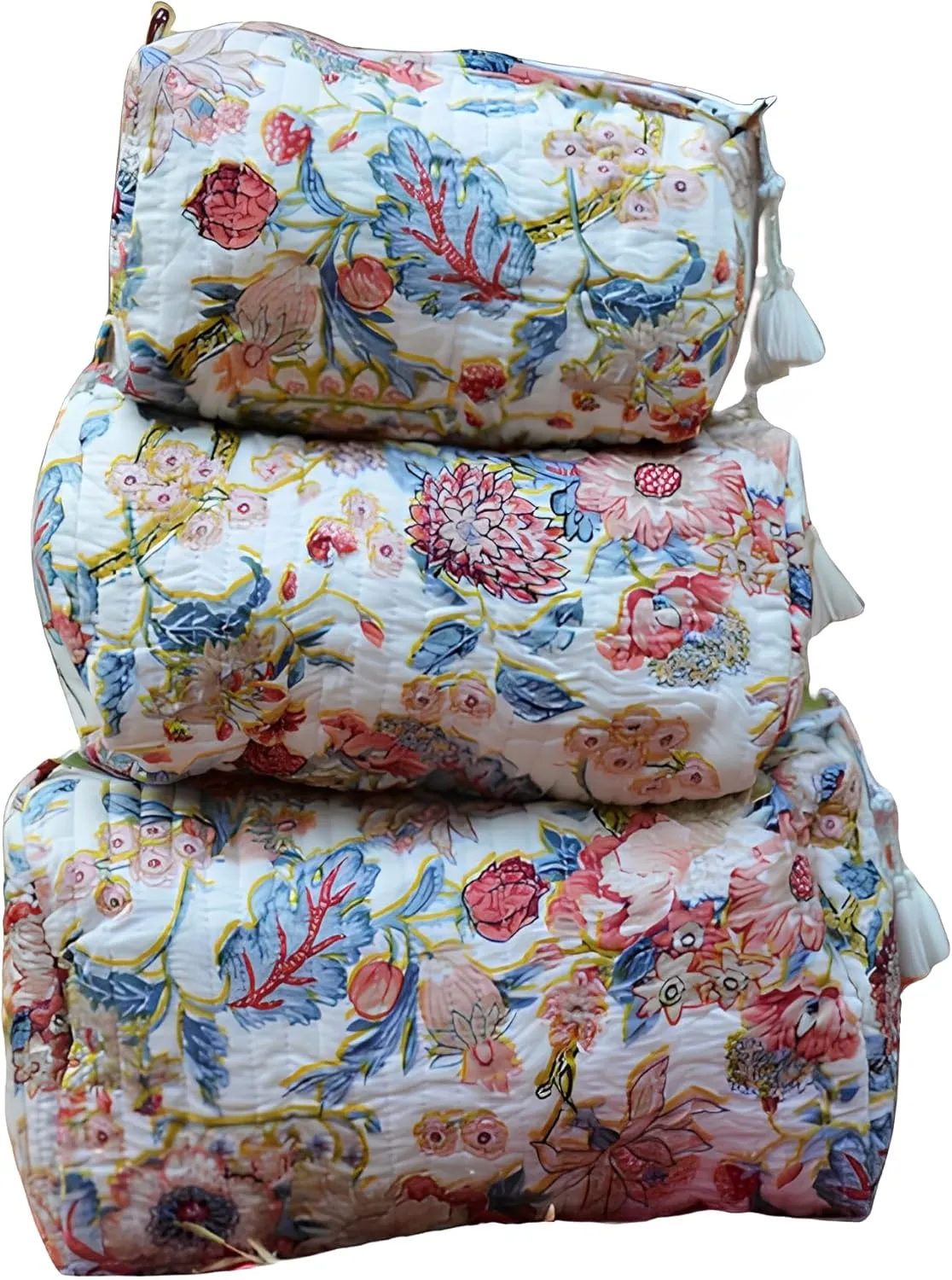 Set of 3 Pieces Indian Cotton Toiletry Bag Set Cosmetic Makeup Bags (Pattern-10)