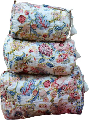 Set of 3 Pieces Indian Cotton Toiletry Bag Set Cosmetic Makeup Bags (Pattern-10)