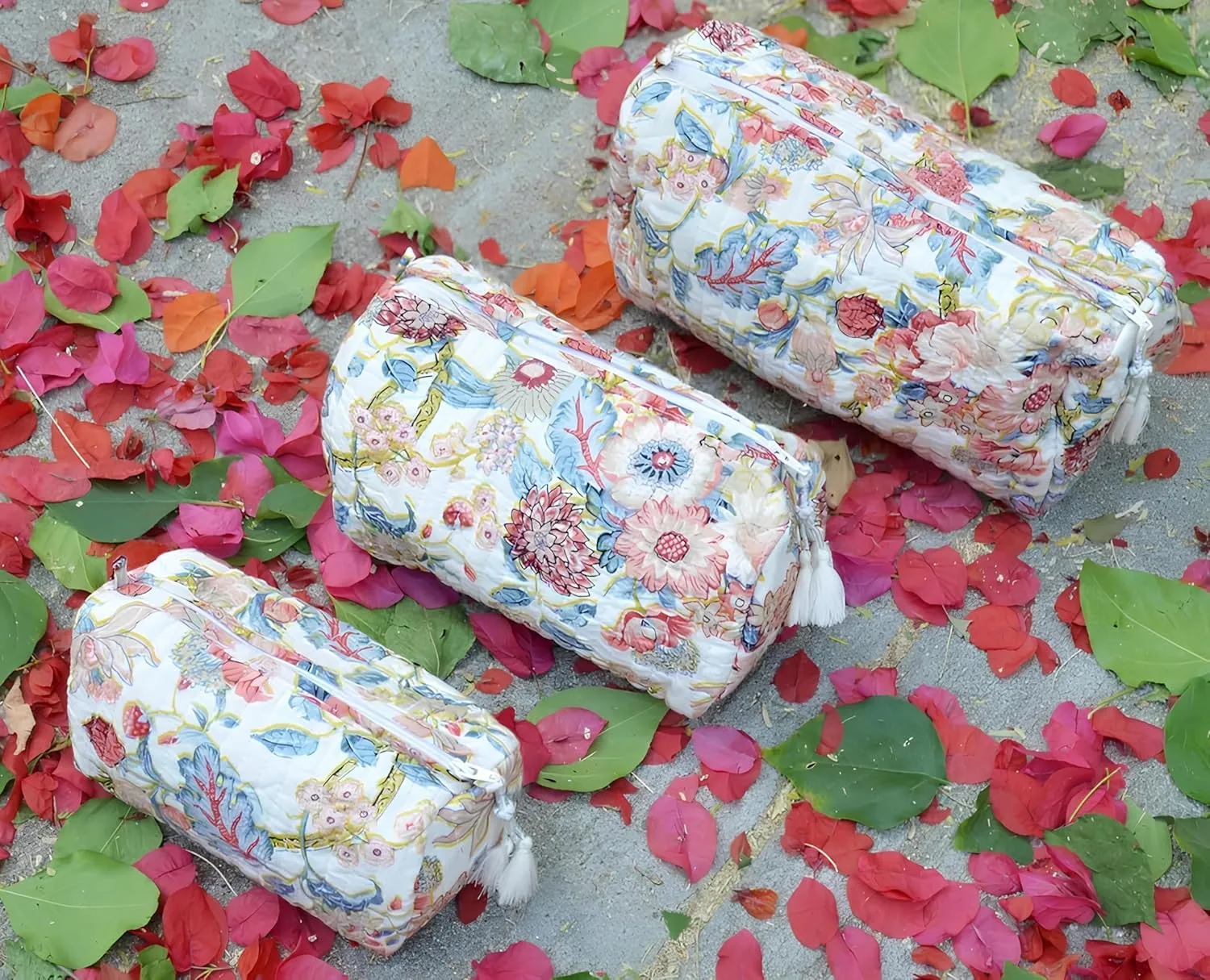 Set of 3 Pieces Indian Cotton Toiletry Bag Set Cosmetic Makeup Bags (Pattern-10)