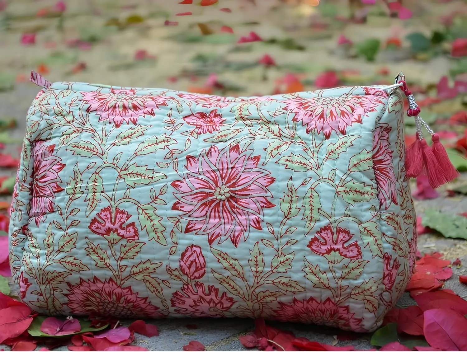 Set of 3 Pieces Indian Cotton Toiletry Bag Set Cosmetic Makeup Bags (Pattern-11)
