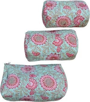 Set of 3 Pieces Indian Cotton Toiletry Bag Set Cosmetic Makeup Bags (Pattern-11)