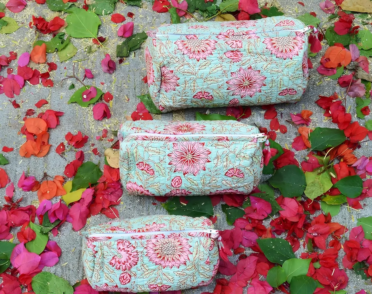 Set of 3 Pieces Indian Cotton Toiletry Bag Set Cosmetic Makeup Bags (Pattern-11)