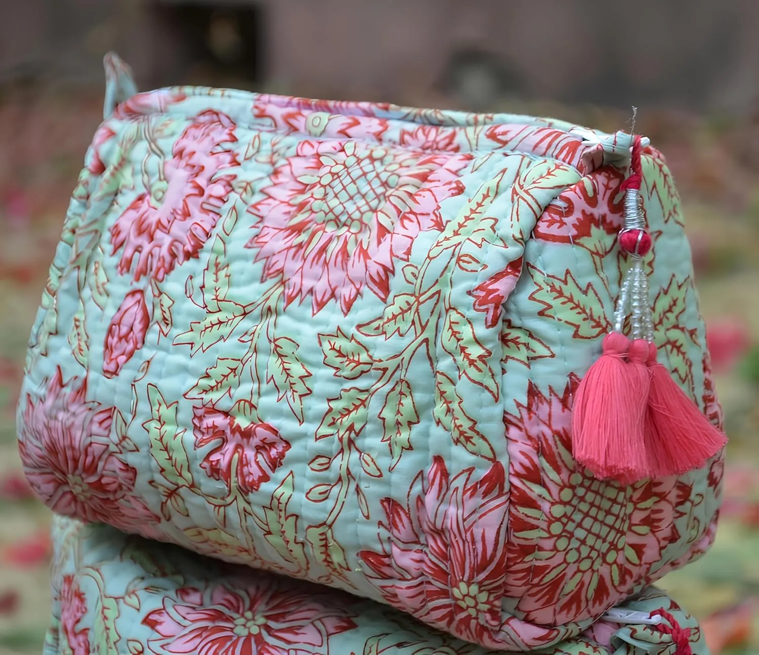 Set of 3 Pieces Indian Cotton Toiletry Bag Set Cosmetic Makeup Bags (Pattern-11)