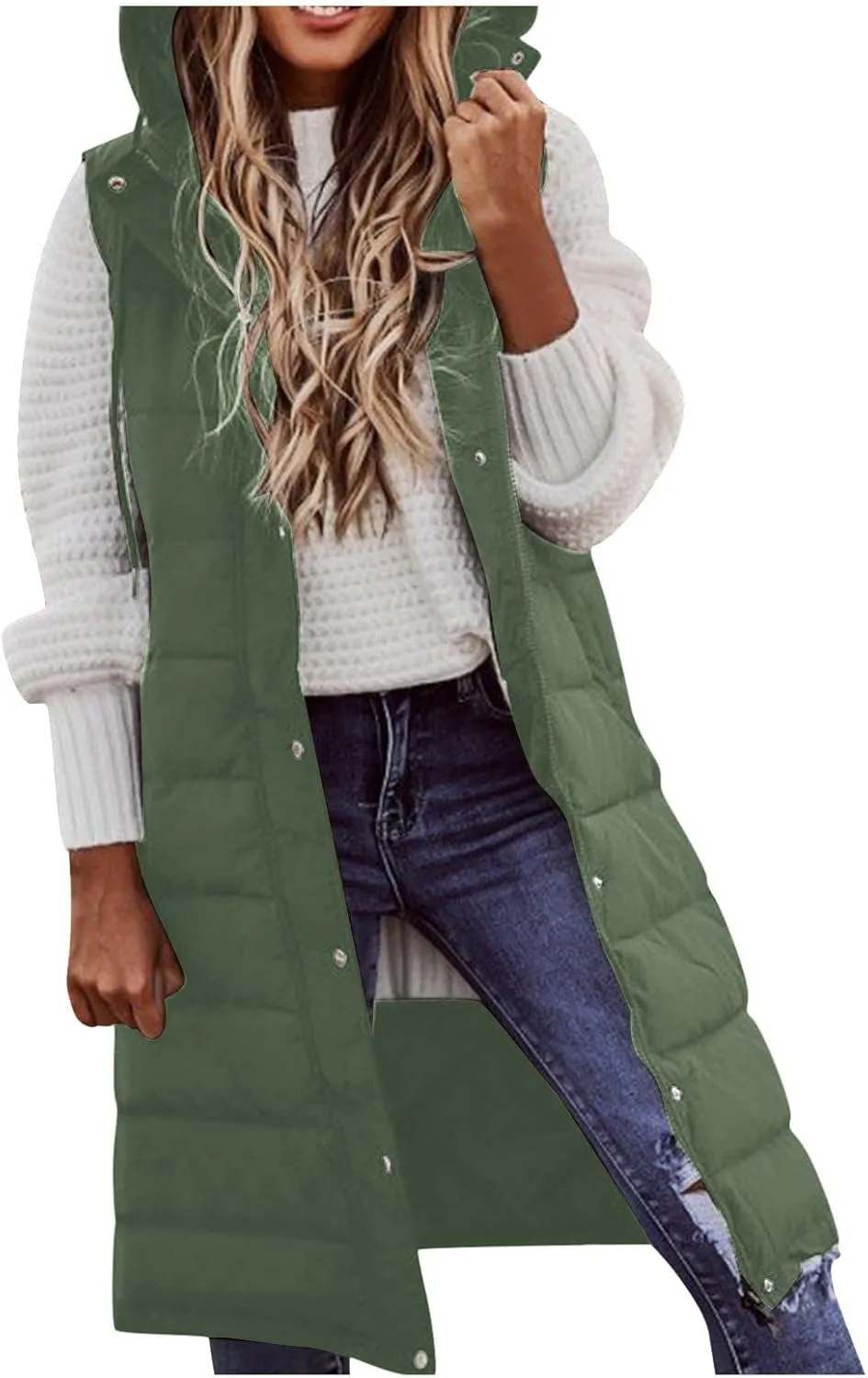 SHAOBGE Women's Long Womens Long Winter Coat Vest with Hood Sleeveless Warm Down Loose Coat with Pockets Woman Winter