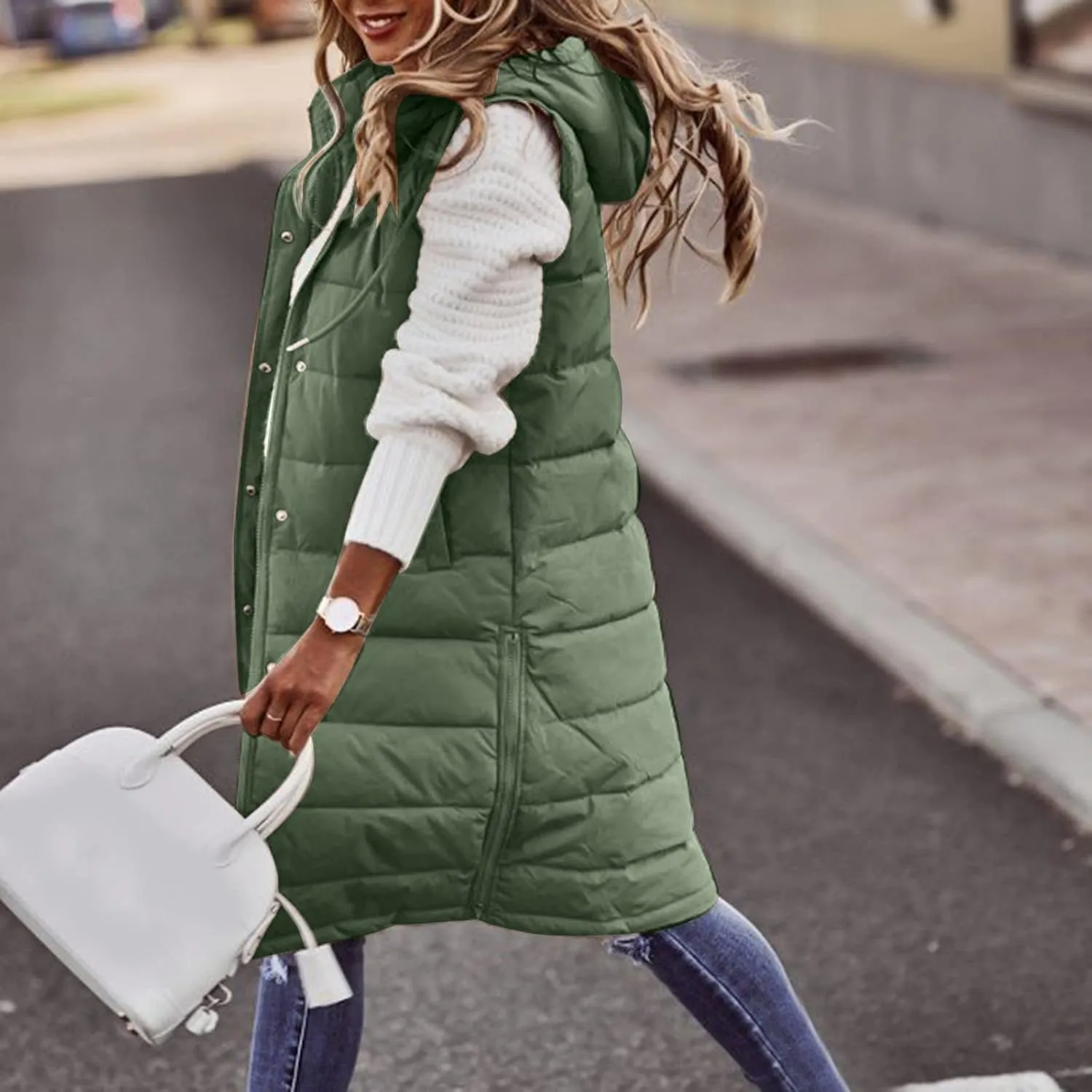 SHAOBGE Women's Long Womens Long Winter Coat Vest with Hood Sleeveless Warm Down Loose Coat with Pockets Woman Winter