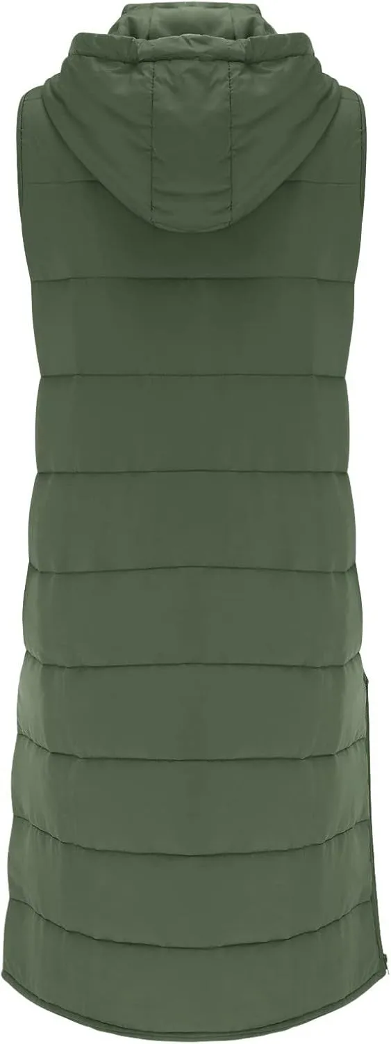 SHAOBGE Women's Long Womens Long Winter Coat Vest with Hood Sleeveless Warm Down Loose Coat with Pockets Woman Winter