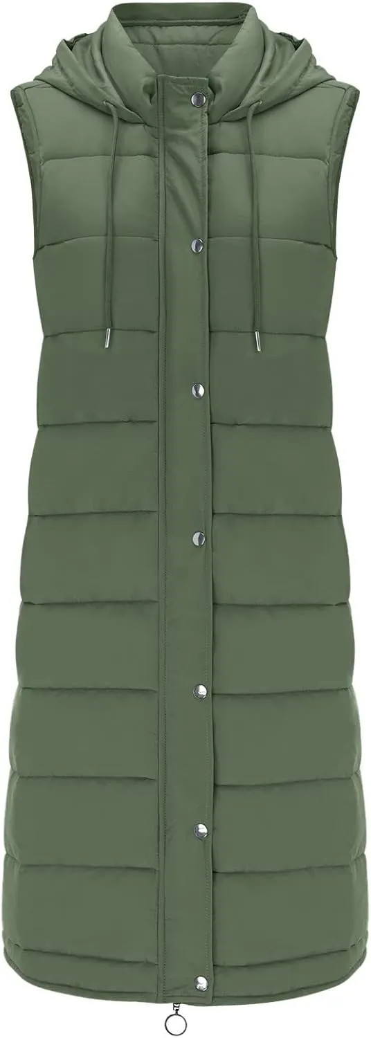 SHAOBGE Women's Long Womens Long Winter Coat Vest with Hood Sleeveless Warm Down Loose Coat with Pockets Woman Winter