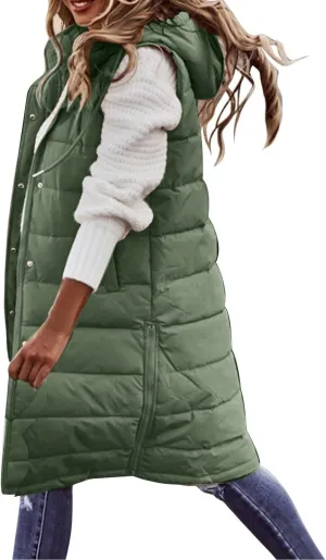 SHAOBGE Women's Long Womens Long Winter Coat Vest with Hood Sleeveless Warm Down Loose Coat with Pockets Woman Winter