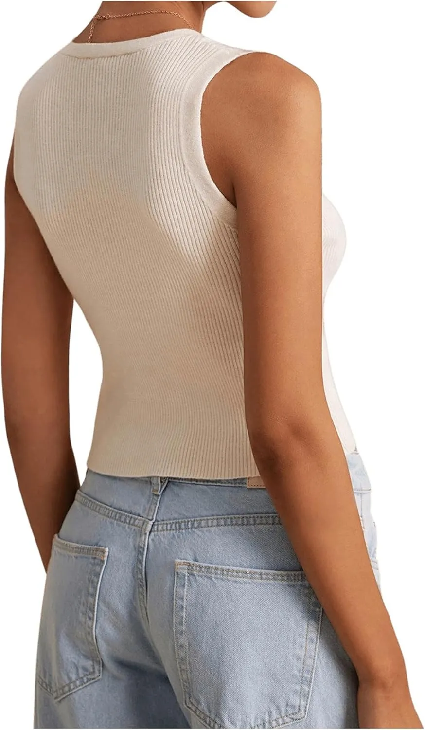 SHENHE Women's Sleeveless Knitted V Neck Sweater Tank Split Hem Cropped Vest Cardigan