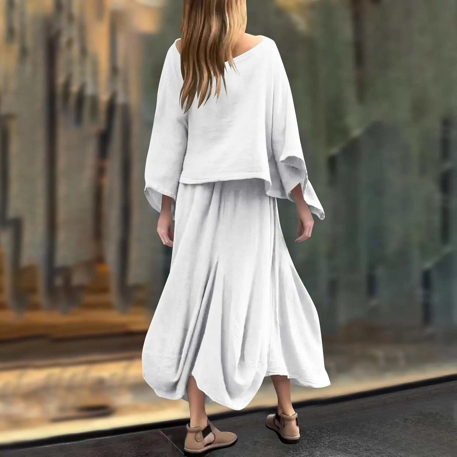 Skirts for Women 2 Piece Sets Casual Fall Fashion Outfits Long Sleeve Top Irregular Midi Skirts Matching Travel Dress