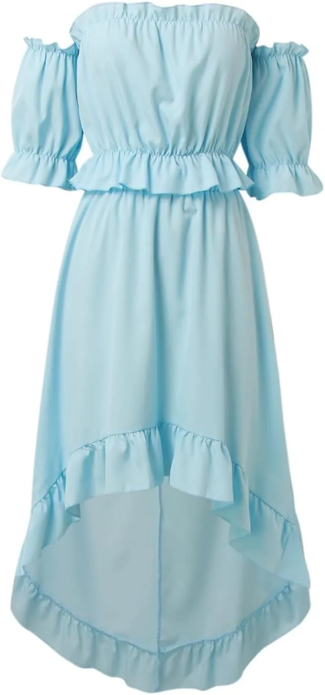 Skirts Sets Women 2 Piece Outfits Summer Off Shoulder Ruffle Trim Puff Sleeve Tube Crop High Waist Flowy Maxi Skirt