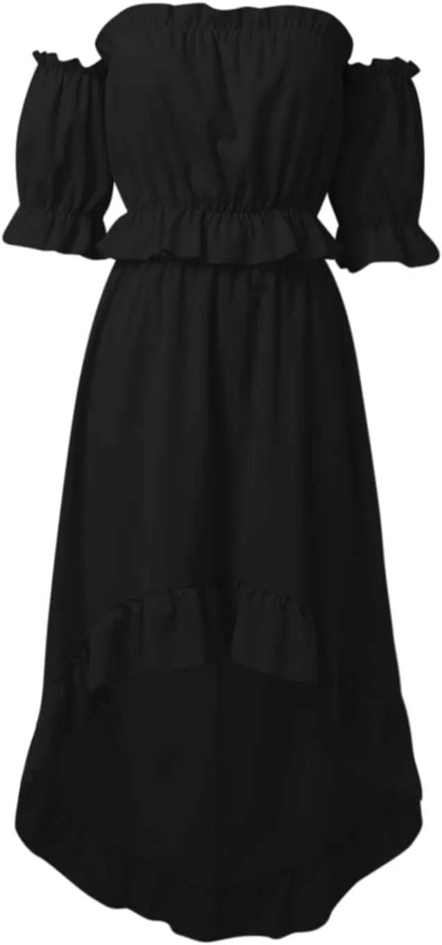 Skirts Sets Women 2 Piece Outfits Summer Off Shoulder Ruffle Trim Puff Sleeve Tube Crop High Waist Flowy Maxi Skirt