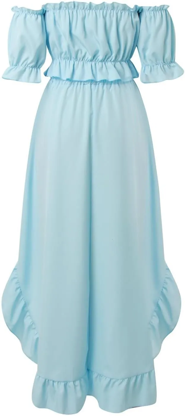 Skirts Sets Women 2 Piece Outfits Summer Off Shoulder Ruffle Trim Puff Sleeve Tube Crop High Waist Flowy Maxi Skirt