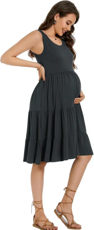 Smallshow Women's Maternity Dress Sleeveless Ruffle Tank Pregnancy Clothes