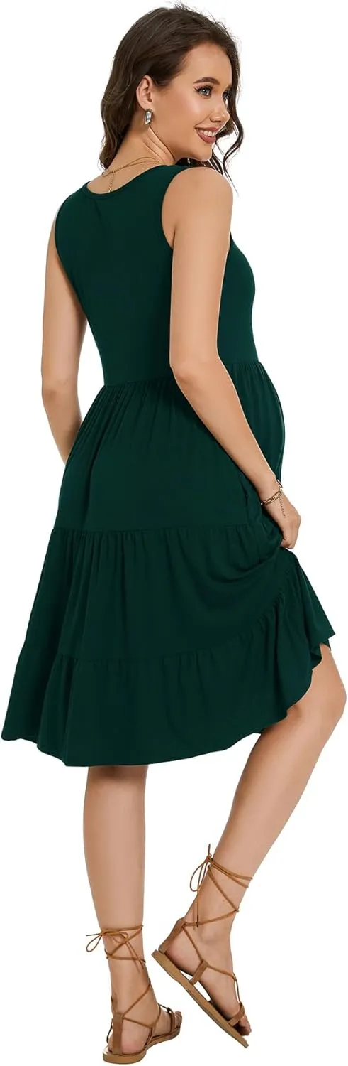 Smallshow Women's Maternity Dress Sleeveless Ruffle Tank Pregnancy Clothes