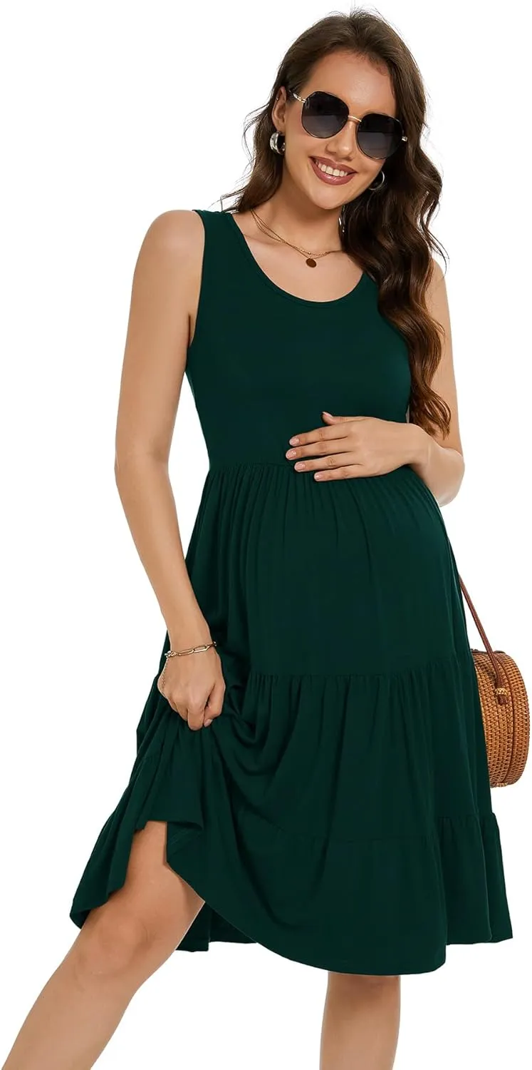 Smallshow Women's Maternity Dress Sleeveless Ruffle Tank Pregnancy Clothes