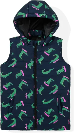 SNOW DREAMS Boys Puffer Vest Hooded Quilted Outwear Sleeveless Jacket Lined Zipper Waistcoat