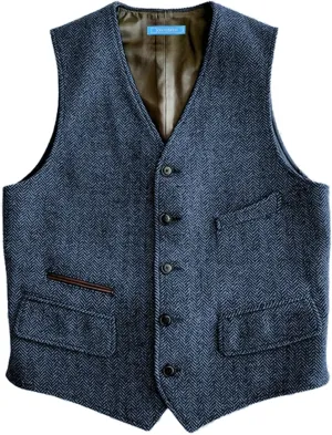 SOLOVEDRESS Mens Vintage Classic Herringbone Pattern Suit Vest V Neck Casual Wool Blend Waistcoat for Men