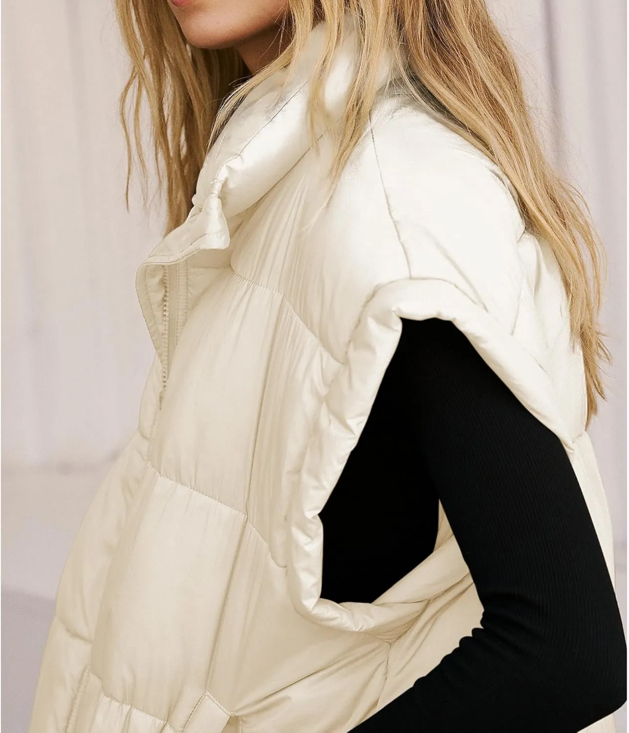 Songling Womens Oversized Puffer Vest Stand Collar Full Zip Sleeveless Bubble Puffer Vest Quilted Padded Warm Coat Outwear