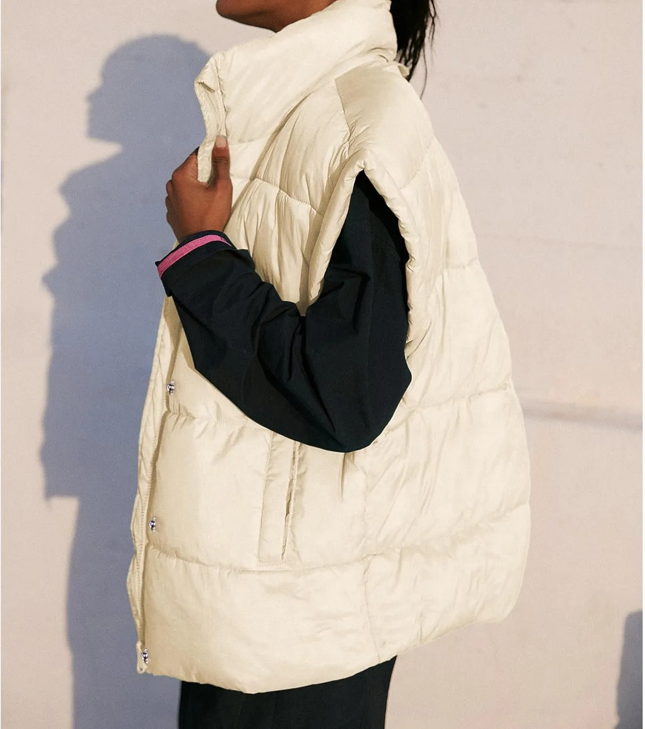 Songling Womens Oversized Puffer Vest Stand Collar Full Zip Sleeveless Bubble Puffer Vest Quilted Padded Warm Coat Outwear