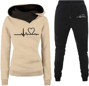 Stessotudo Pant Sets for Women Two Piece Outfits Heart Print Cute Matching Set Long Sleeve Hoodie Plus Size Trendy Sweatsuits