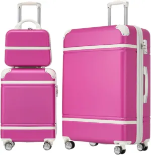 Suitcase 3-Pack, Hard Shell Luggage Set, 20"   28" Luggage and Cosmetic Case, Trolley Case with TSA Lock, Spinner Wheels, ABS Material, Pink