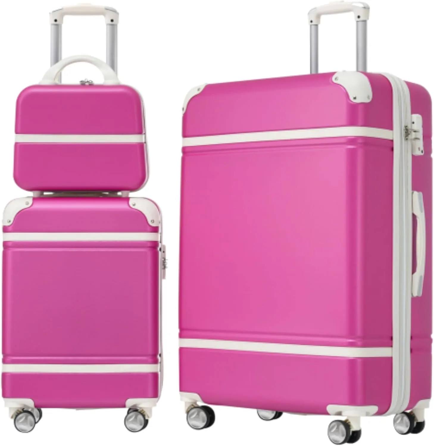 Suitcase 3-Pack, Hard Shell Luggage Set, 20"   28" Luggage and Cosmetic Case, Trolley Case with TSA Lock, Spinner Wheels, ABS Material, Pink