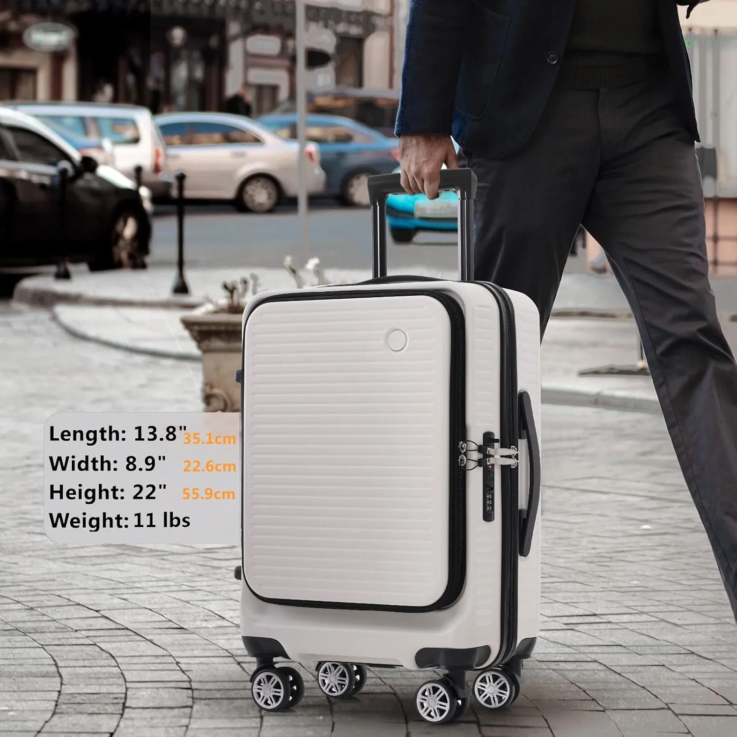 Suitcase Set 2 Piece Luggage Set, Carry on Luggage Set with Front Pocket and USB Port, ABS Hardside Suitcases TSA Lock Spinner Wheels Hardshell Lightweight Luggage Set Travel Luggage for Men Women