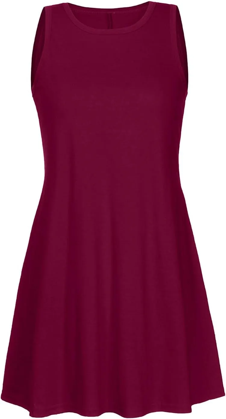 Summer Dresses for Women 2024 Sleeveless Beach Sundress Cover Up Swing Tank Dress Loose Tshirt Dress with Pockets