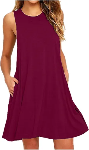 Summer Dresses for Women 2024 Sleeveless Beach Sundress Cover Up Swing Tank Dress Loose Tshirt Dress with Pockets