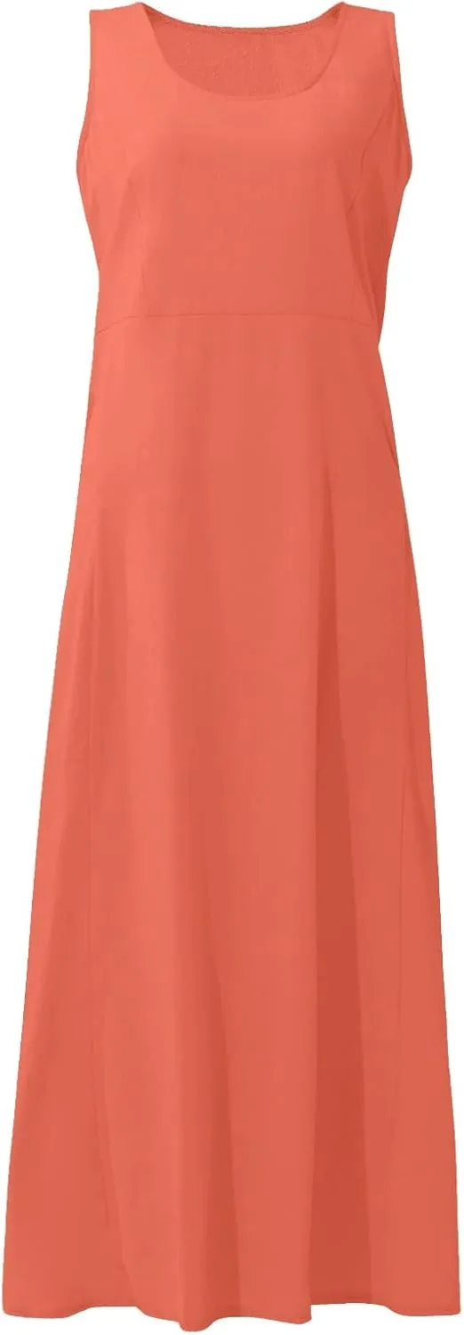 Summer Dresses for Women 2025 Casual Boho Sundress Crew Neck Sleeveless Beach Vacation Maxi Dresses with Pockets