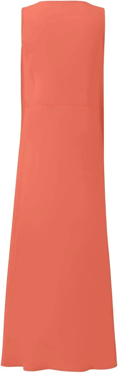 Summer Dresses for Women 2025 Casual Boho Sundress Crew Neck Sleeveless Beach Vacation Maxi Dresses with Pockets