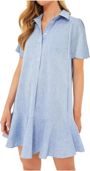 Summer Dresses for Women 2025 Loose Fit Dress Short Sleeve Collared Button Down Mini Dress Ruffle Hem Dresses