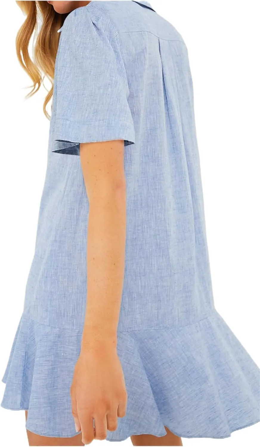 Summer Dresses for Women 2025 Loose Fit Dress Short Sleeve Collared Button Down Mini Dress Ruffle Hem Dresses