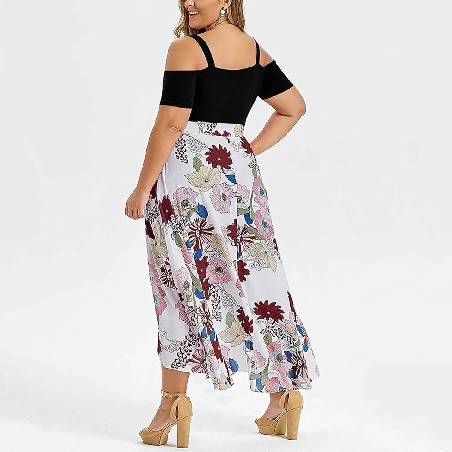 Summer Dresses for Women 2025 Plus Size Wedding Guest Dress Casual Print Boho High Low V-Neck Maxi Beach Dress