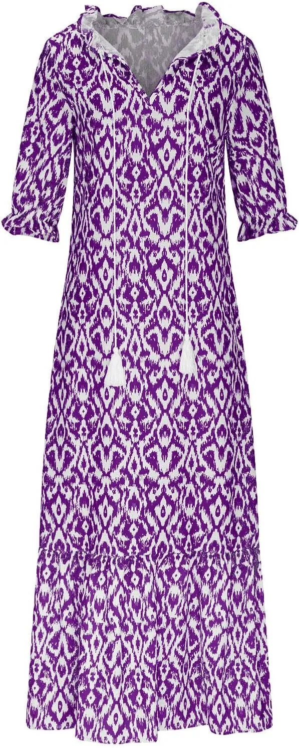 Summer Dresses for Women 2025 Short Sleeve Boho Maxi Dress V Neck Floral Sundress Casual Beach Vacation Outfits Clothes