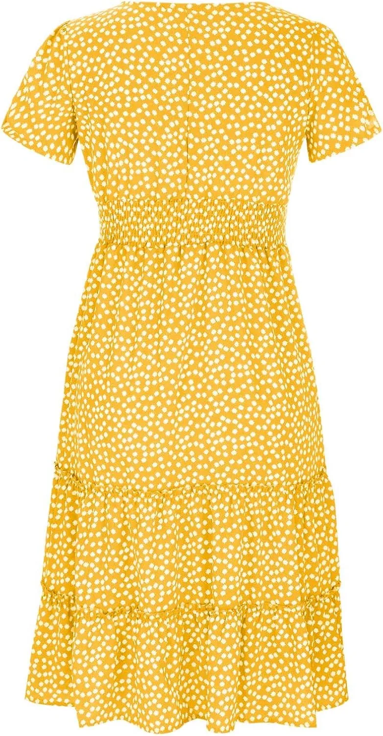 Summer Maxi Dresses for Women 2025 Square Neck Floral Print Sundress Beach Vacation Trendy Ruffle Swing Formal Dress