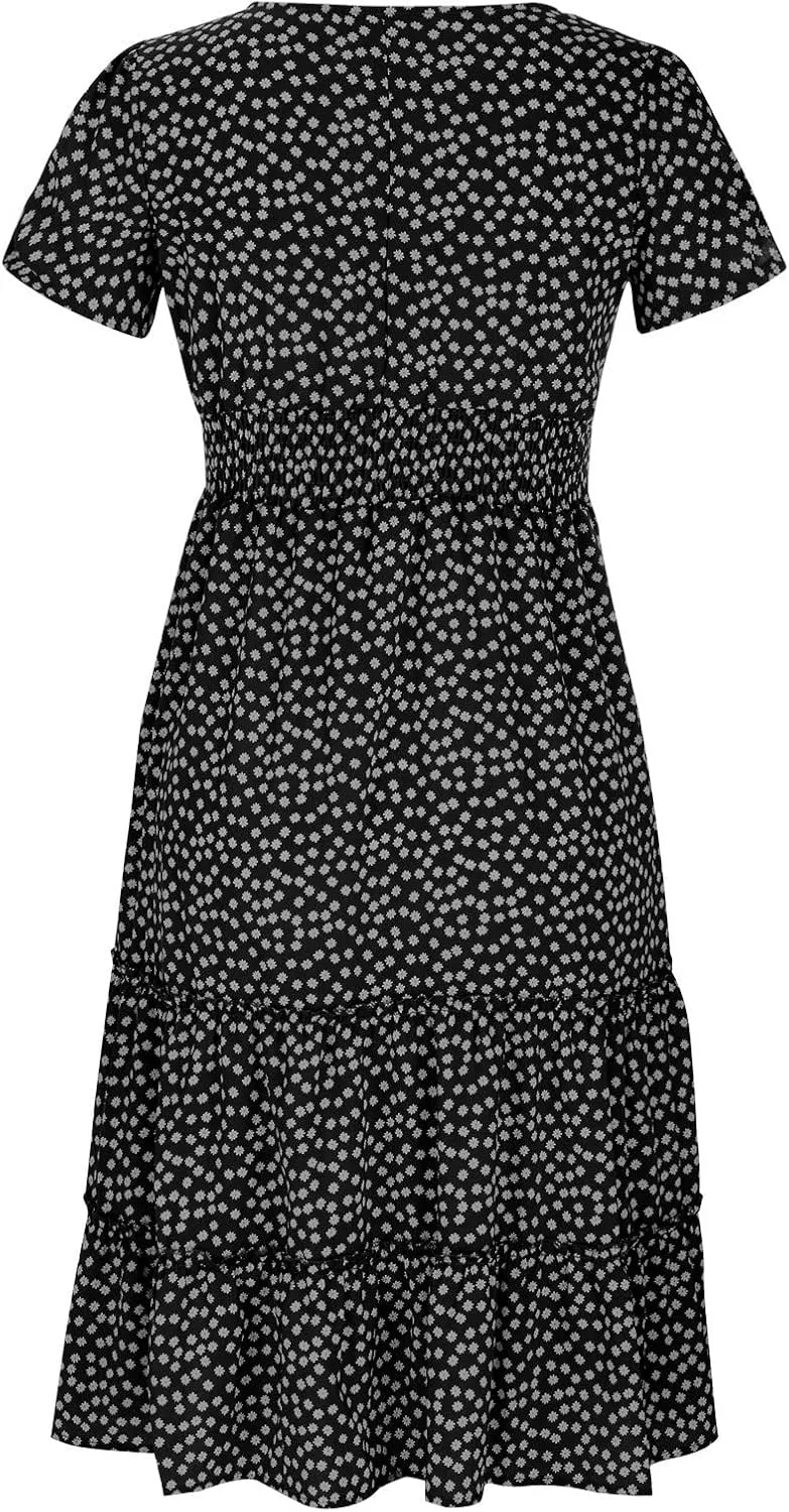 Summer Maxi Dresses for Women 2025 Square Neck Floral Print Sundress Beach Vacation Trendy Ruffle Swing Formal Dress