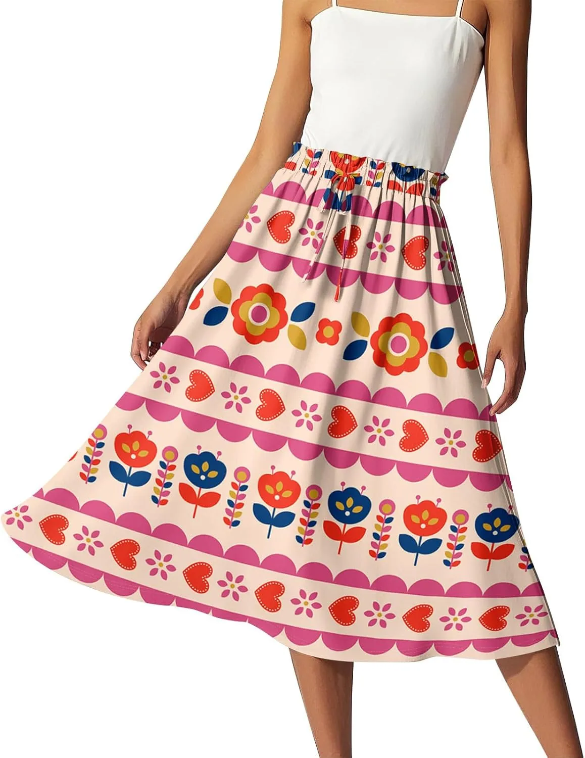 Summer Maxi Skirt for Women High Waist Flowy A-Line Long Skirt Boho Style