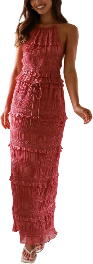 Summer Skirt Sets for Women 2 Piece Outfits Spaghetti Strap Backless Cami Tops Maxi Skirt Y2k Going Out Set