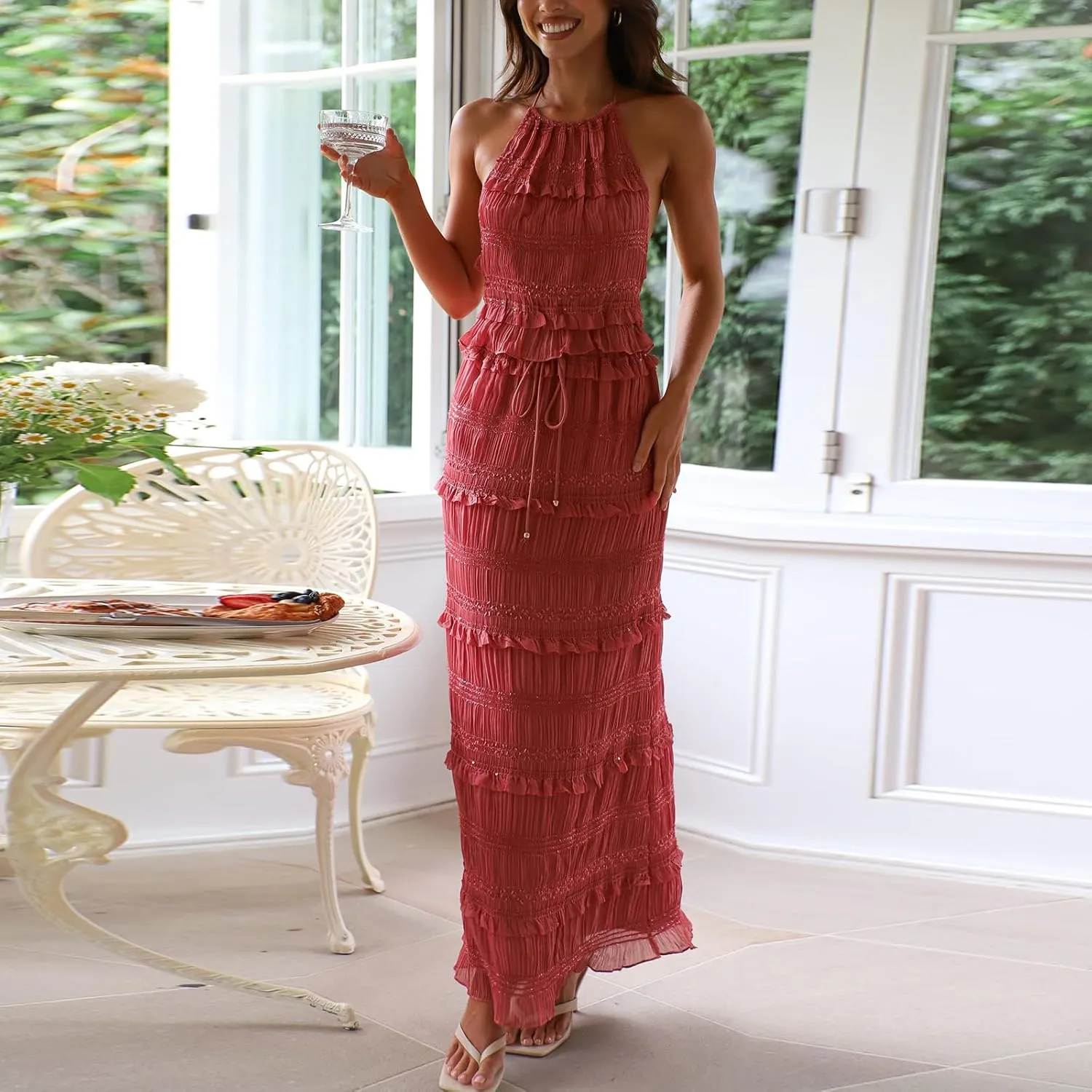 Summer Skirt Sets for Women 2 Piece Outfits Spaghetti Strap Backless Cami Tops Maxi Skirt Y2k Going Out Set