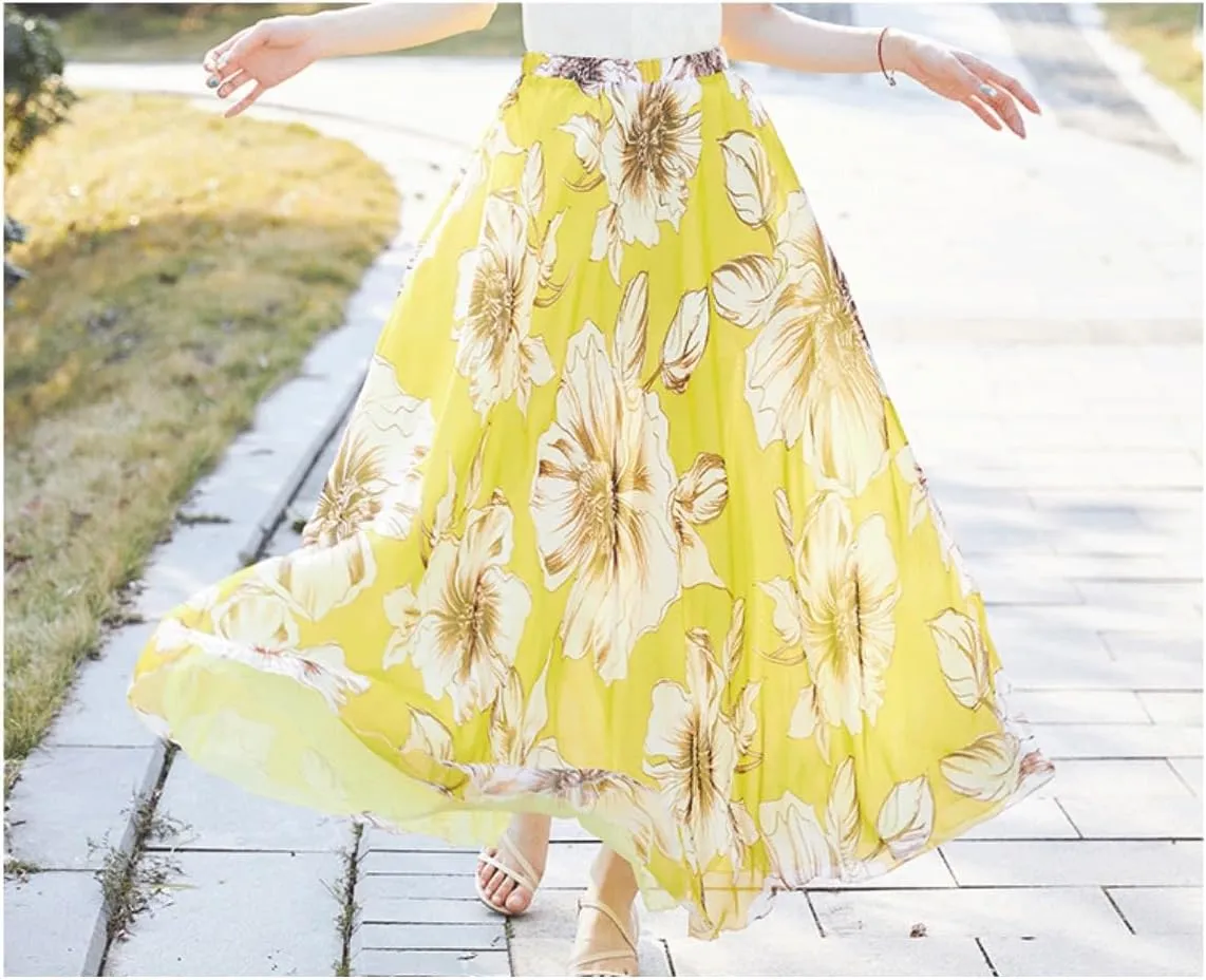 Summer Womens Casual High Waist Tie Print Long Maxi Skirt Women Fashion Skirts