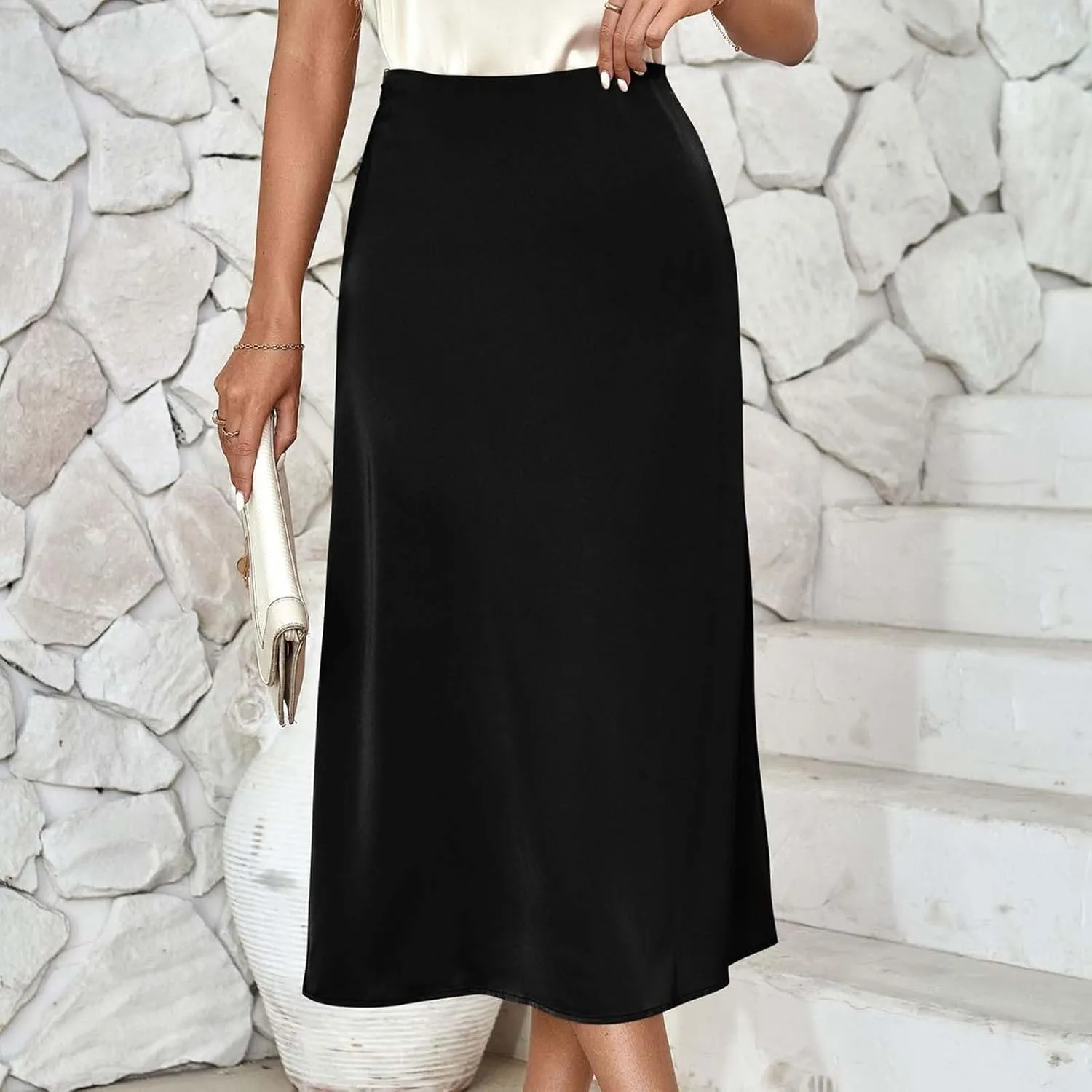 TANGNADE Women Skirts Midi Length High Waist Trendy Dressy Summer Work Office A Line Skirt Business Casual Outfits