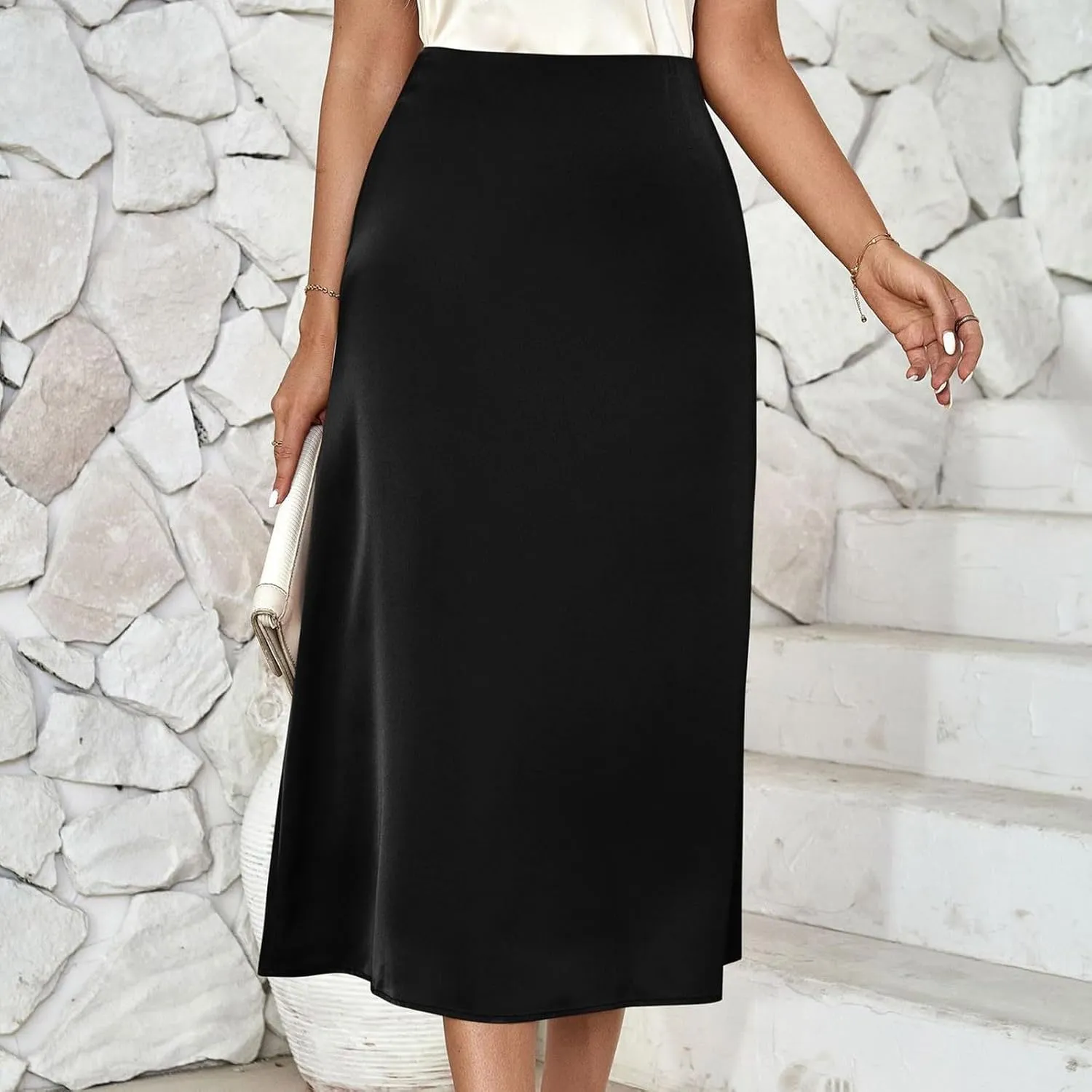 TANGNADE Women Skirts Midi Length High Waist Trendy Dressy Summer Work Office A Line Skirt Business Casual Outfits